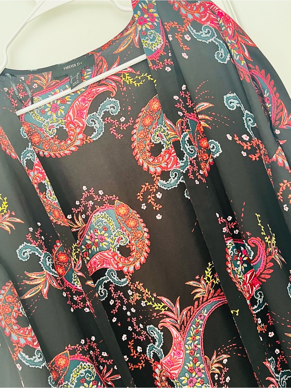 Forever 21 Black Sheer Paisley Floral Kimono Dark Fairy Whimsygoth 2X Cover Up